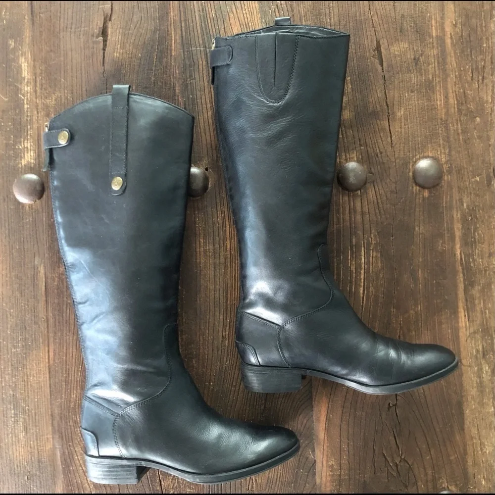 Sam Edelman Penny Black Leather Tall Riding Boots - Picture 8 of 17